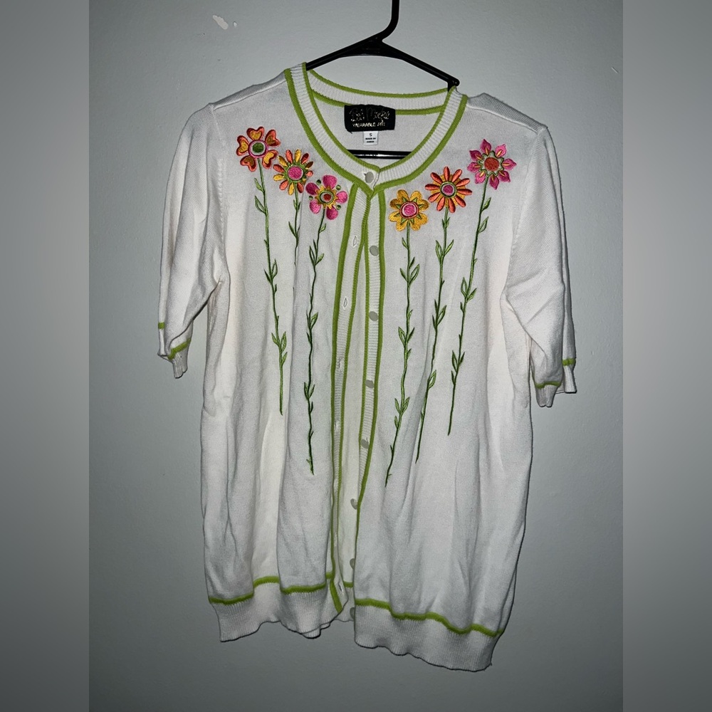 Bob Mackie White Sweater with Green Trim size small